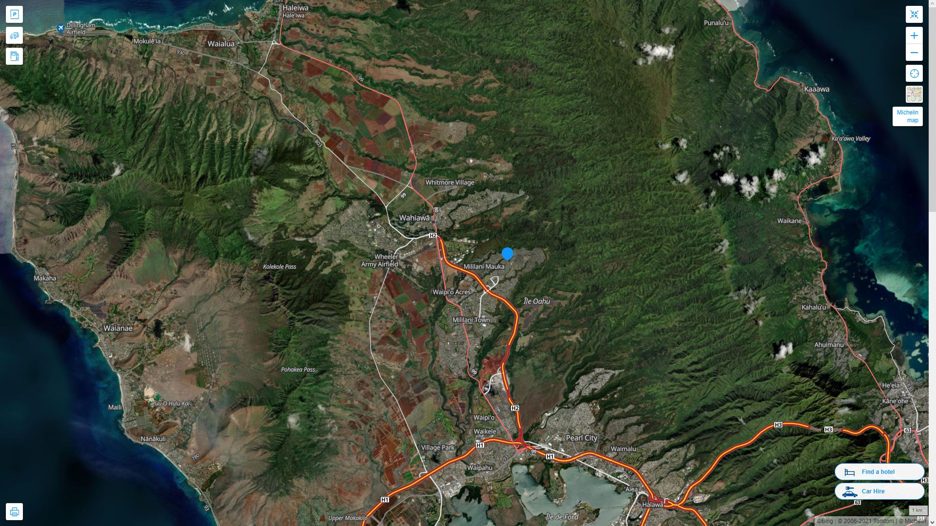 Mililani Mauka Hawaii Highway and Road Map with Satellite View